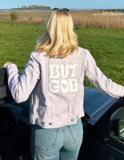 Christian but God Cropped Denim Jacket